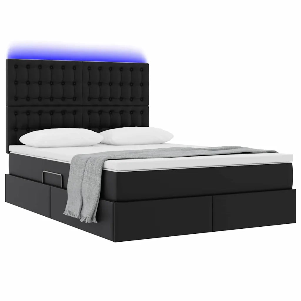 Letto con contenitore e LED Nero 140 x 200 cm Pelle Sintetica 3372305