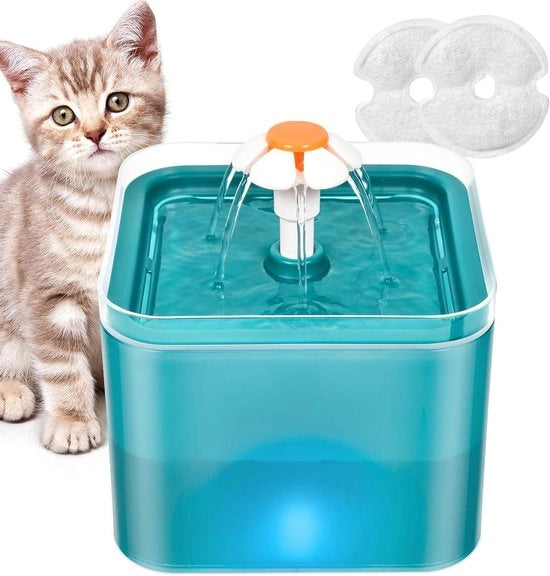 Fonte di acqua per animali domestici 2 litri con illuminazione LED e sistema di filtrazione quadruplo - tre modalità di flusso d'acqua - adatto per piccoli e medi animali domestici