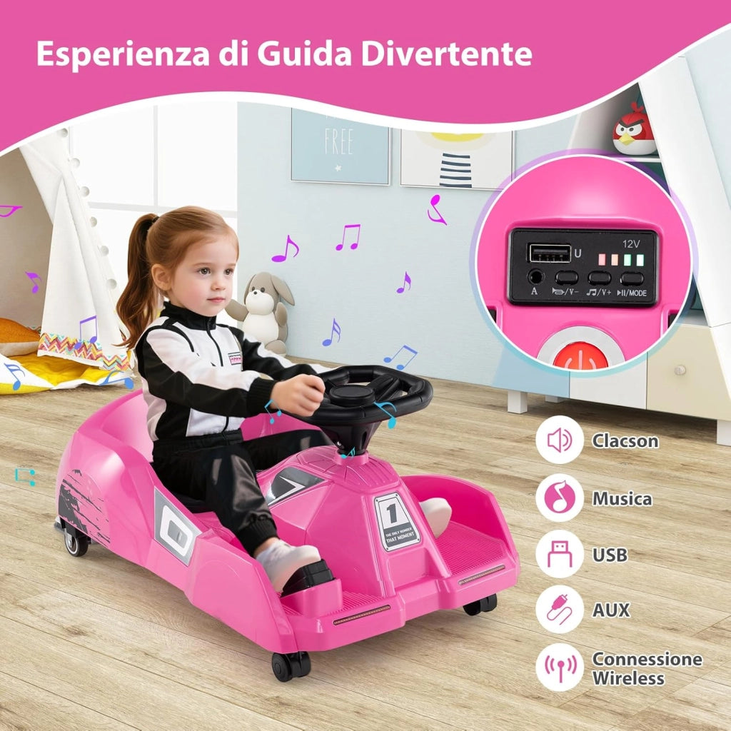 Go Kart Elettrico per Bambini, 12V Macchina Elettrica con Telecomando 3 Velocità Clacson Musica, 2-4 km/h, Regalo per Bambini 2-5 Anni (Rosa)