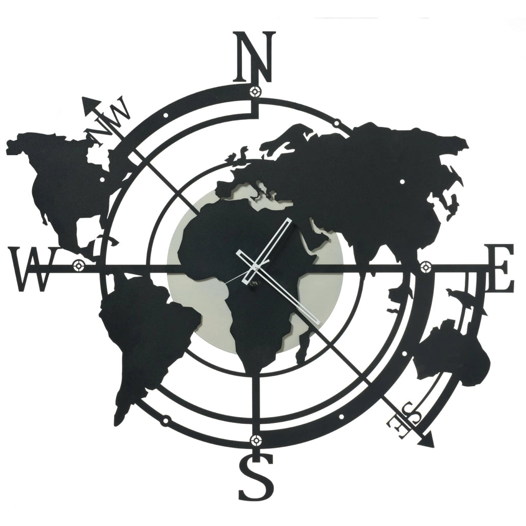 Orologio di design da parete Planisfero grande Avorio e nero