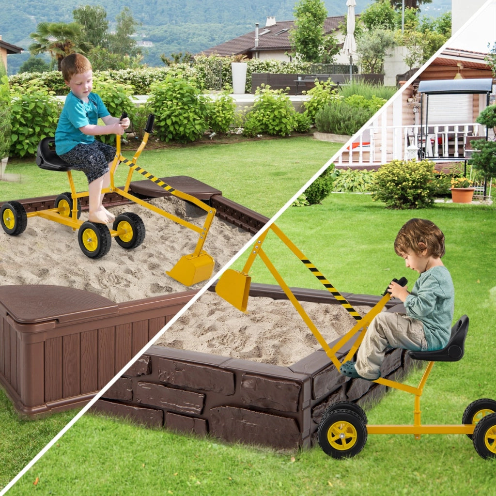 Escavatore per sabbiera con comandi a 2 mani e pala flessibile, Escavatore per bambini schienale ergonomico Giallo-Macchinine giocattoli