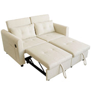 Divano letto 3 in 1 con schienale regolabile; USB e tasche laterali in cotone e lino beige