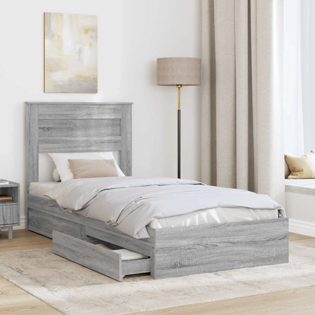 Letto con Contenitore con testiera Grigio Sonoma 100 x 200 cm 3409937