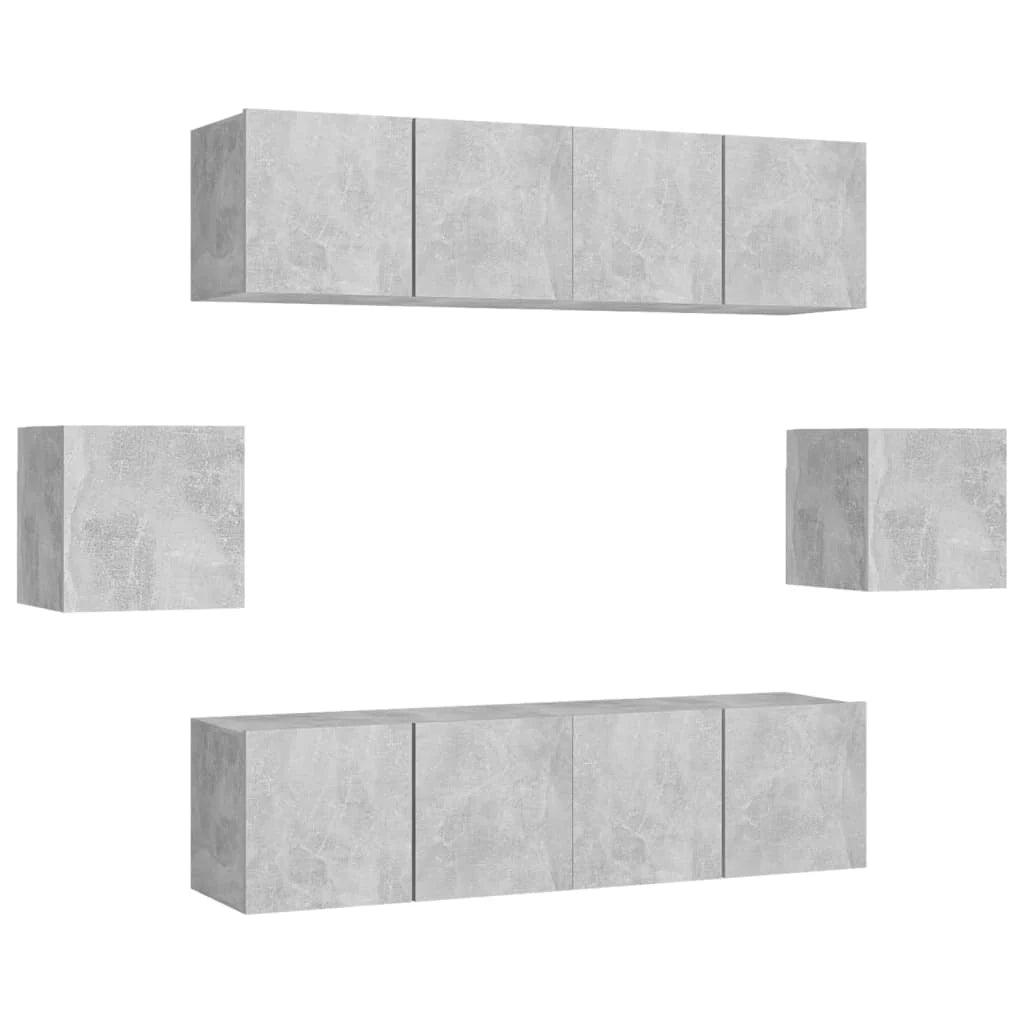 Set di mobili da 6 pezzi tra cui armadio credenza mobile TV televisore per soggiorno camera da letto salotto legno ingegnerizzato grigio 02_0025030