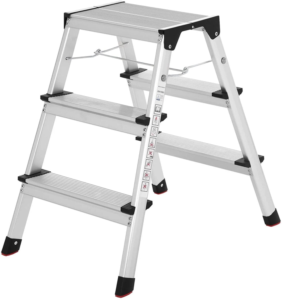 Scala domestica pieghevole sgabello a 3 gradini in alluminio antiscivolo portata 150 kg conforme alla norma 12_0000480