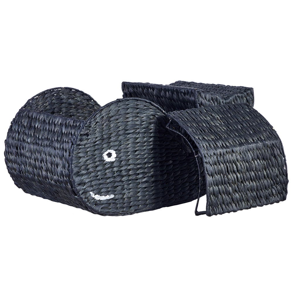 Cesto di vimini naturale nero a forma di balena intrecciata con coperchio Cesto per giocattoli Accessorio per la camera dei bambini