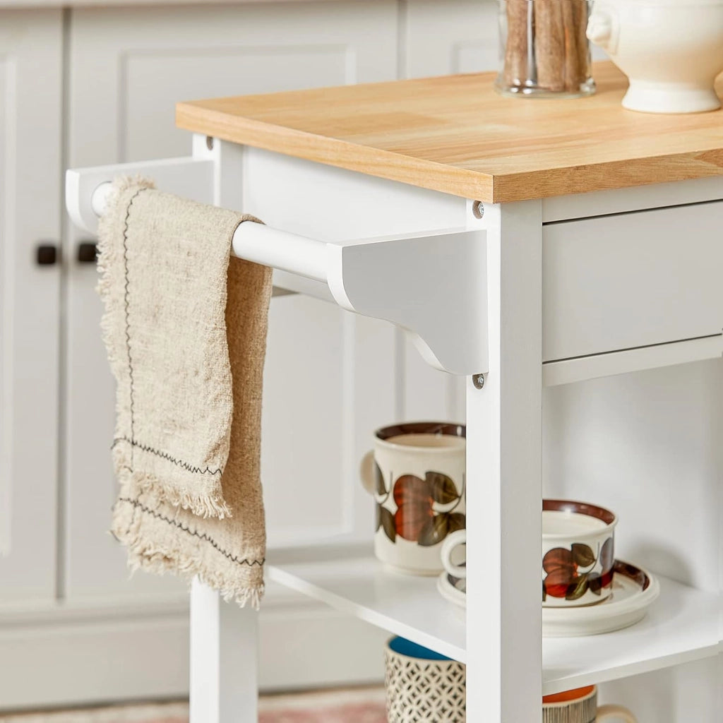 Carrello cucina con cassetti Credenza cucina con ruote moderno Mobiletto cucina salvaspazio piano lavoro in legno L68*P40*A86 cm bianco FKW46-WN