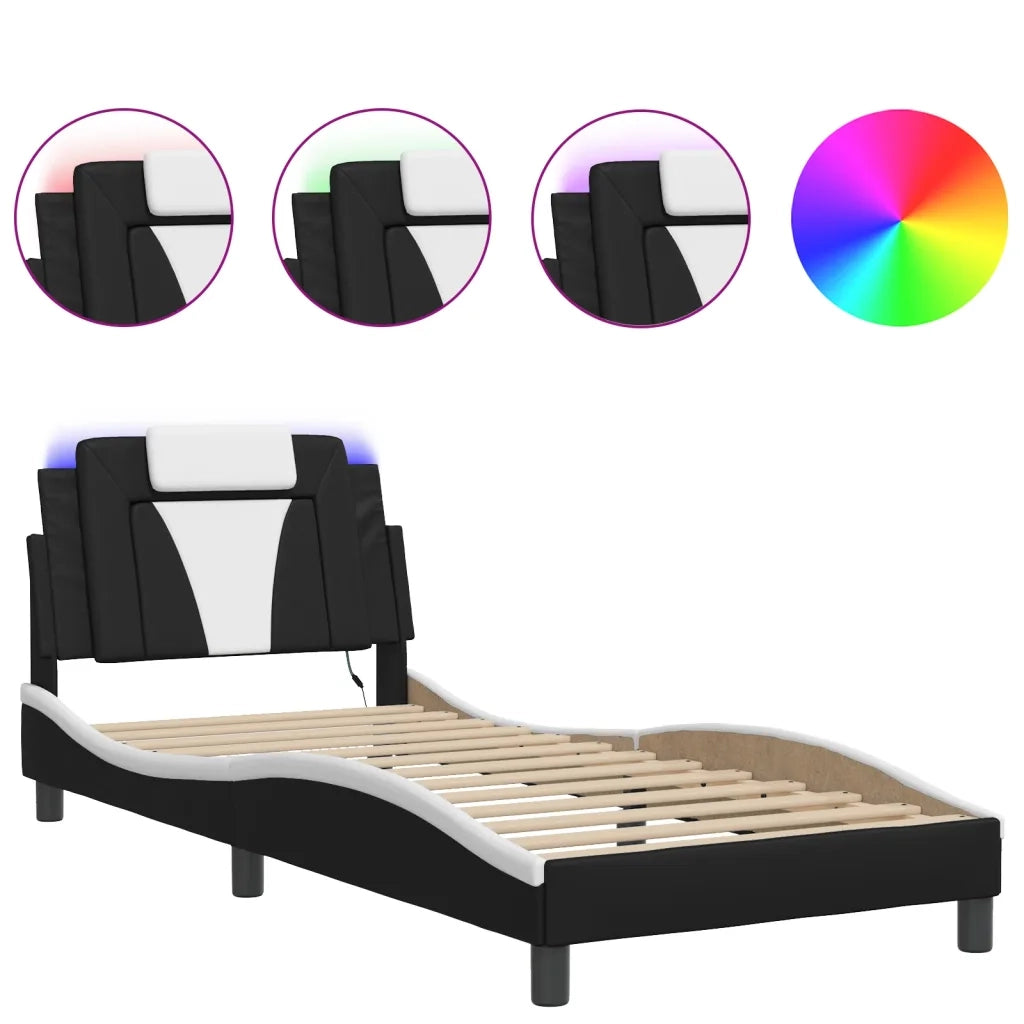 vidaXL Giroletto con Luci LED Nero e Bianco 90x190 cm in Similpelle