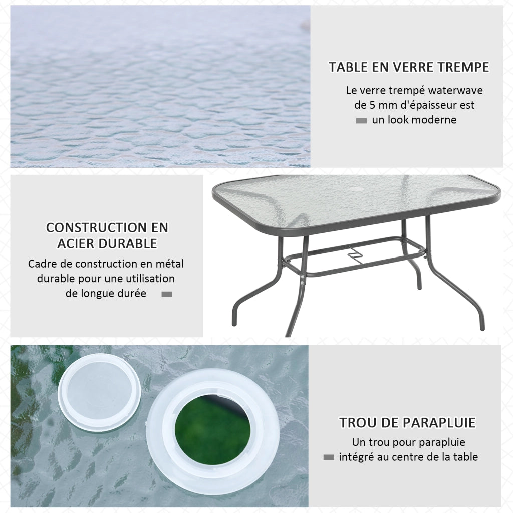 Tavolo da giardino rettangolare ¨C Xylo ¨C 120x80x70 cm metallo grigio piano vetro temperato