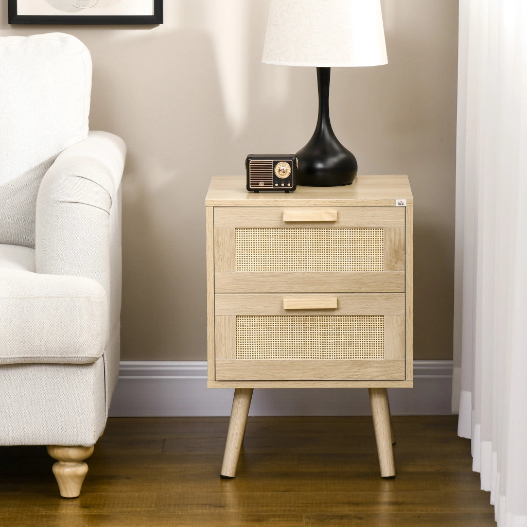 Comodino con 2 Cassetti in Legno ¨C zephmum ¨C 40x40x56 cm Legno Naturale