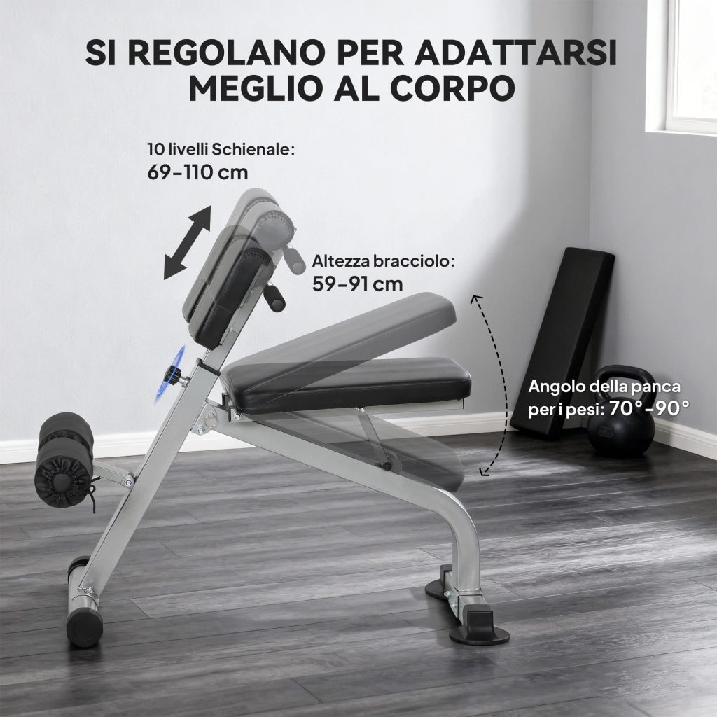Panca Romana Regolabile e Pieghevole Multifunzione, Capacit¨¤ 150 kg, Argento