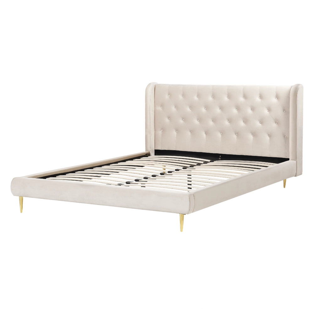 Letto matrimoniale in velluto beige 160 x 200 cm design moderno contemporaneo