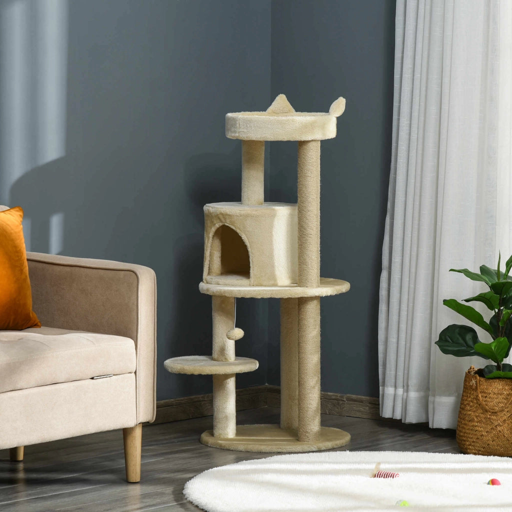 Albero per gatti con piattaforme tiragraffi e nicchia ¨C zephmum ¨C crema 48x104 cm