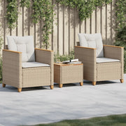Set da BistrÃ² 3 pz con Cuscini Beige Polyrattan e Legno Acacia