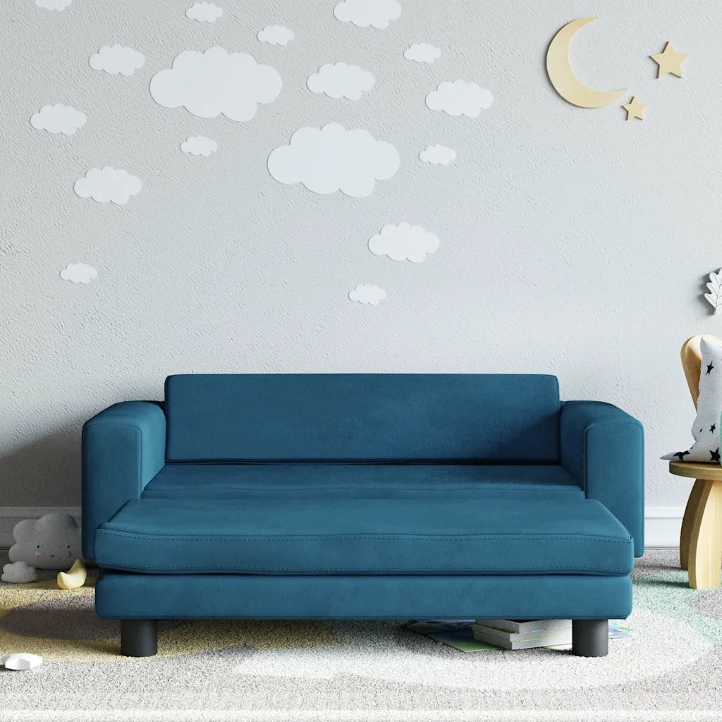 Divano per Bambini con Poggiapiedi-Sofa-Divanetto Blu 100x50x30 cm in Velluto