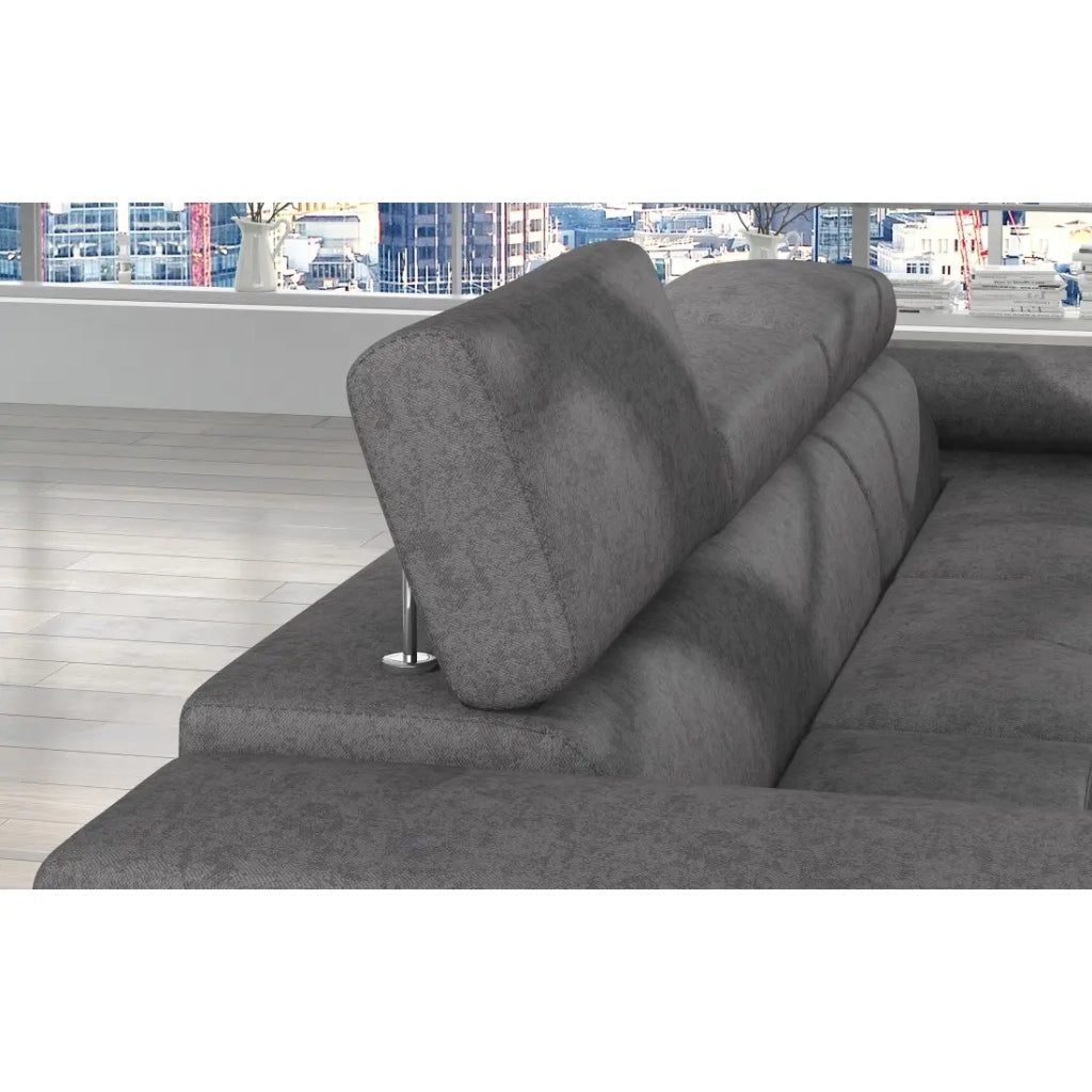 Divano angolare trasformabile AMANDA grigio melange in tessuto jacquard con contenitore