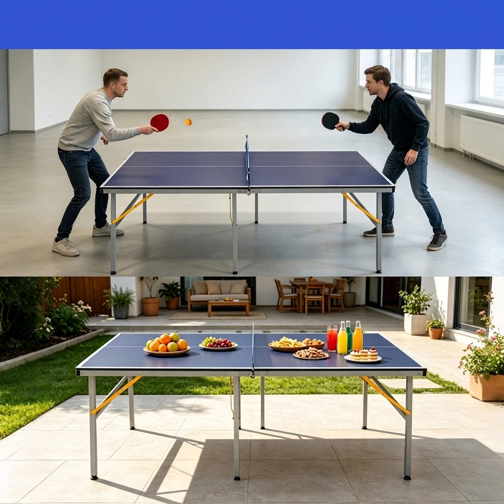 Tavolo da Ping Pong Pieghevole 182×91×76;2 cm 6 FT con Rete; 2 Racchette e 3 Palline; Portatile Blu