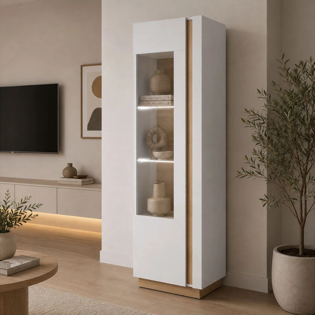 Mobile Espositore Katito, Vetrina 3 Ripiani, 60x40x194h cm Bianco Lucido