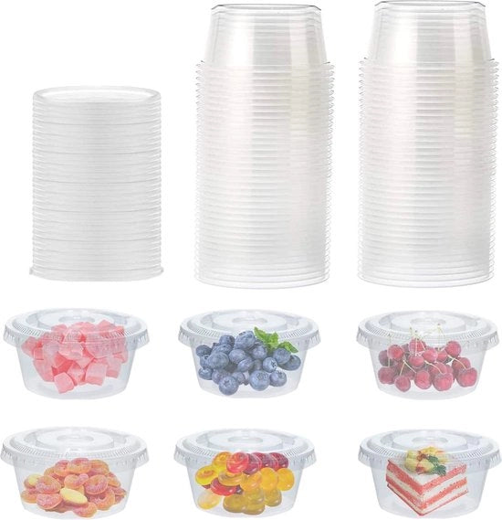 Contenitori alimentari in plastica con coperchi - 50 pezzi - BPA libero - contenitori per cibi - 150 ml - impermeabili - pasti da asporto - dips