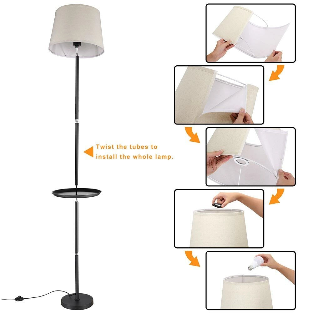 Lampada Piantana Terra Design Moderno Paralume E27 Tessuto con Tavolino Nero
