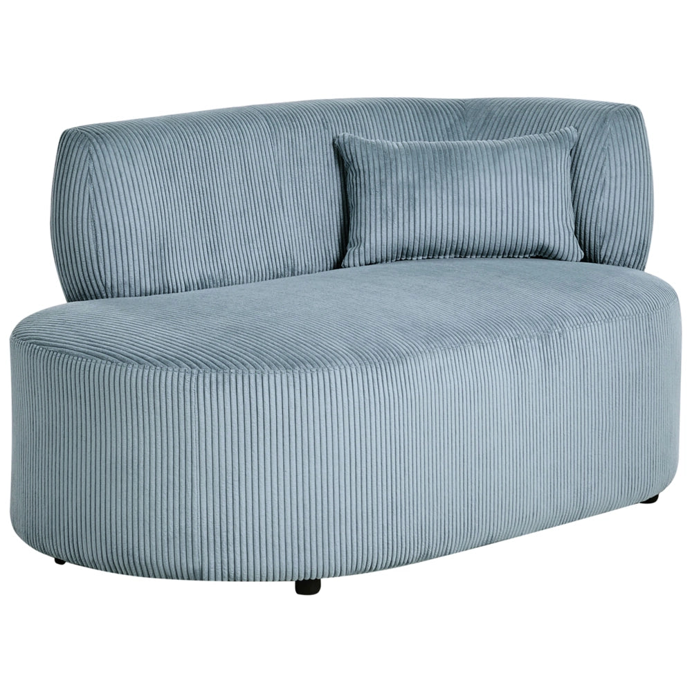 Chaise longue con rivestimento in velluto a coste blu e cuscino decorativo lato destro