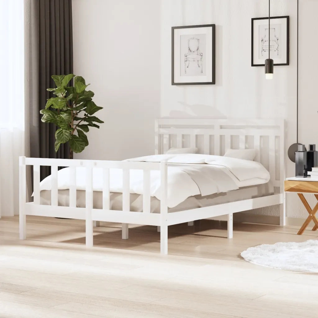 Giroletto-Struttura Letto Bianco in Legno Massello 140x200 cm 408762