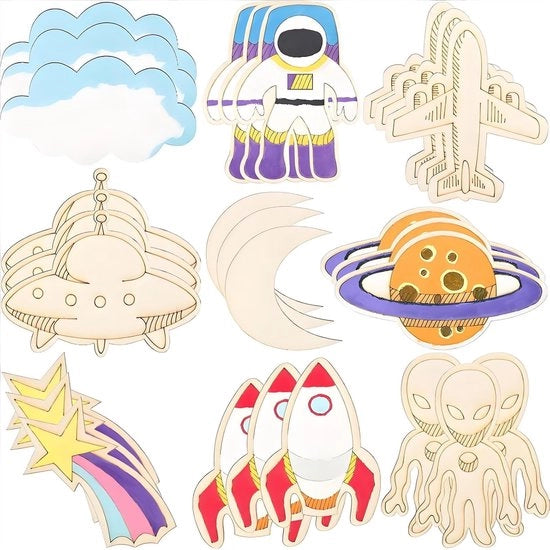 Set di costruzioni 27 pezzi - Razzi in legno - Pittura/Decorazione - Stimulatione della creatività - Interazione tra genitori/bambini - Materiale di alta qualità in legno - Giocattoli in legno