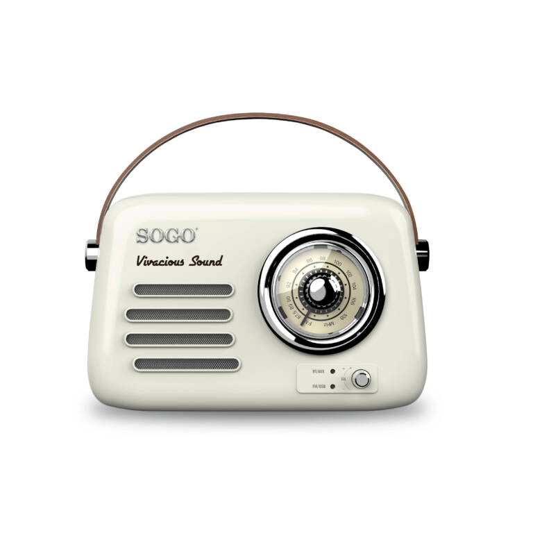 Radio vintage Bluetooth 5W, batteria ricaricabile 1500mAh, altoparlante 3 pollici, FM e USB, design retrò - SOGO