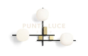 LINGOTTO APPLIQUE A PARETE 3 LUCI ARROTONDATA OPALINO STRUTTURA NERO PARTICOLARI ORO ATTACCO G9