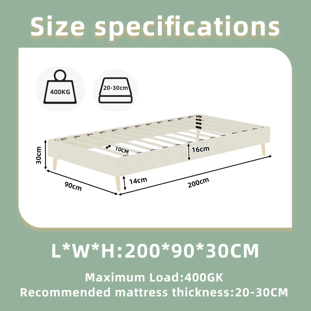 Letto singolo imbottito 90x200 cm con testiera a forma di cartone; beige