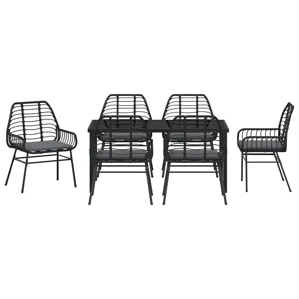 Set da Pranzo per Giardino 7 pcs Nero polyrattan 3380859