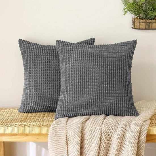 Set di cuscini di corduroy con granulato, decorativo e soffice - set di 2, 40x40 cm, grigio scuro