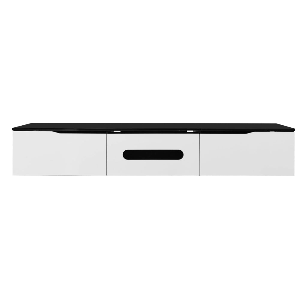 Mobile TV Sospeso ¨C MINIMAL ¨C Nero e Bianco, Lucido, LED 16 Colori, 180 cm