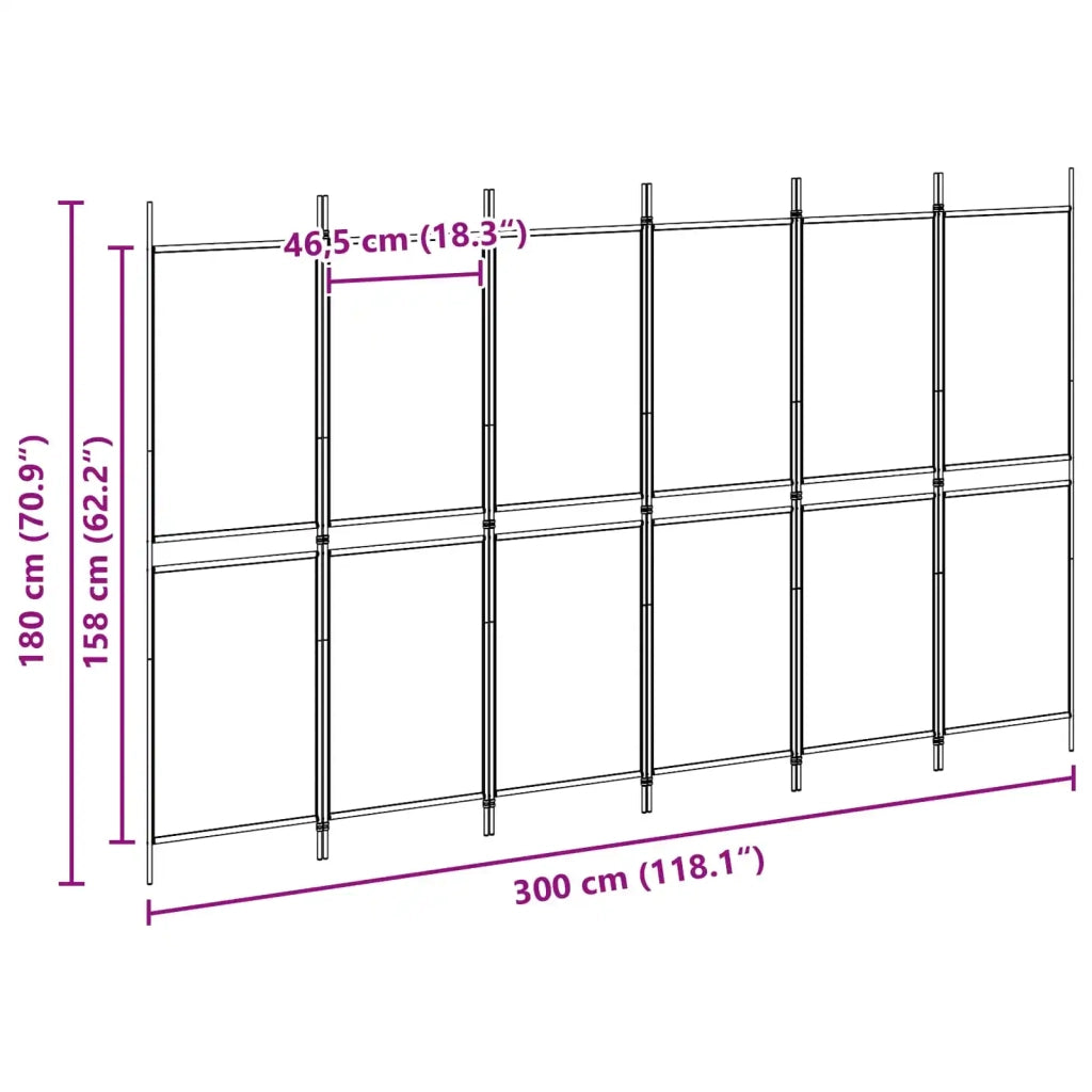 Divisore per Stanza a 6 Pannelli Beige 300 x 180 cm Tessuto 42039218