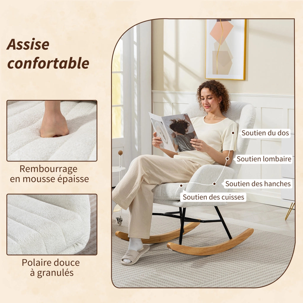 Poltrona a dondolo con cuscino imbottita ¨C zephmum ¨C bianco 67x88x104 cm