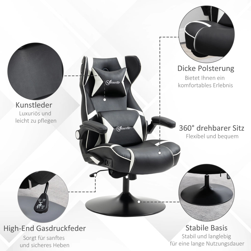 Sedia da ufficio gaming con altoparlanti Bluetooth, altezza regolabile, supporto lombare e cervicale bianco