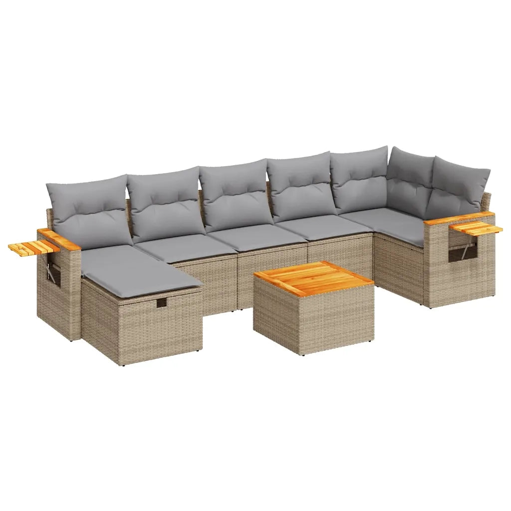 Set Divano da Giardino 8 pz con Cuscini Beige in Polyrattan 3325993
