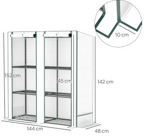 Serra da balcone in acciaio con 3 ripiani e 2 porte, bianca