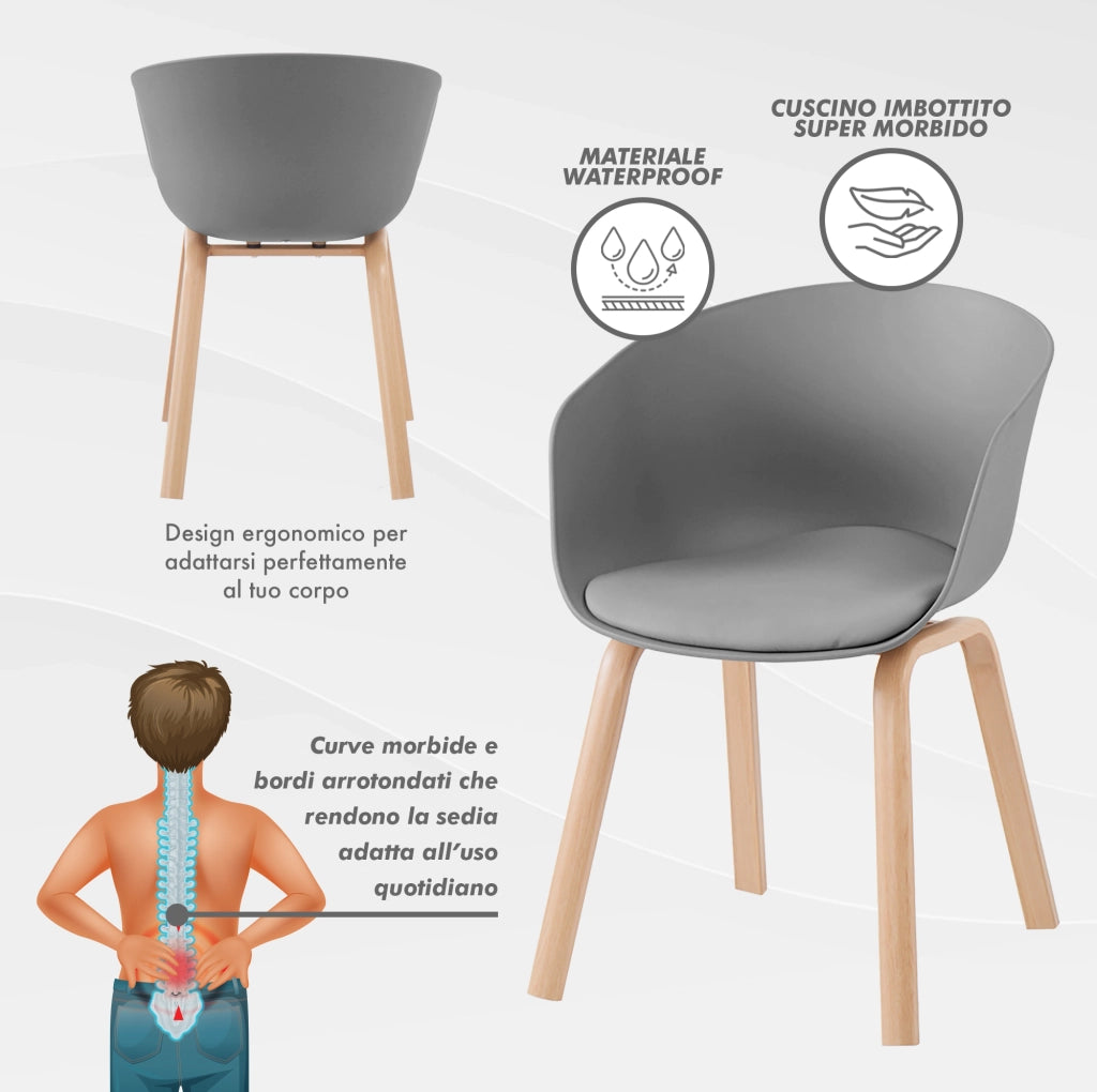 Set Di 4 Sedie Da Cucina Pontrone Sala Da Pranzo Stile Scandinavo Sedia Di Design Moderno Gambe In Metallo Effetto Legno Schienale In Polipropilene Con Cuscino Imbottito Design Moderno Grigio