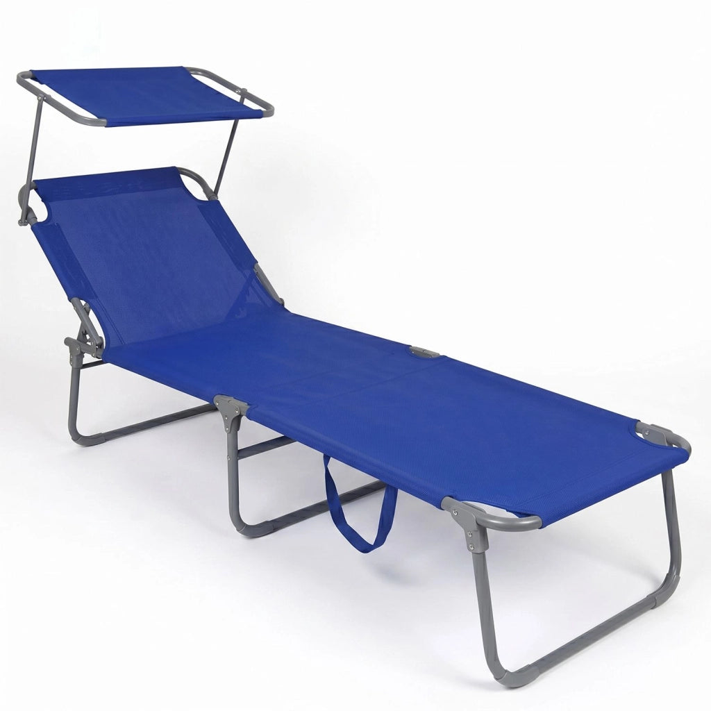 Lettino Pieghevole Gold Sand con Parasole e Poggiatesta, Struttura in Acciaio e Telo PVC 600D per Spiaggia, Giardino e P