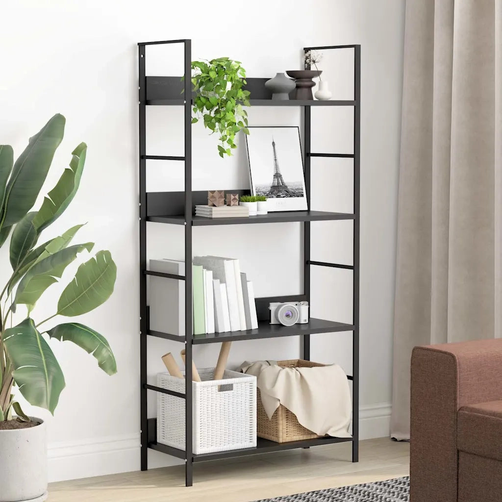 Scaffale Libri 4 Ripiani Nero 60x27,6x124,5cm Legno Multistrato 288222