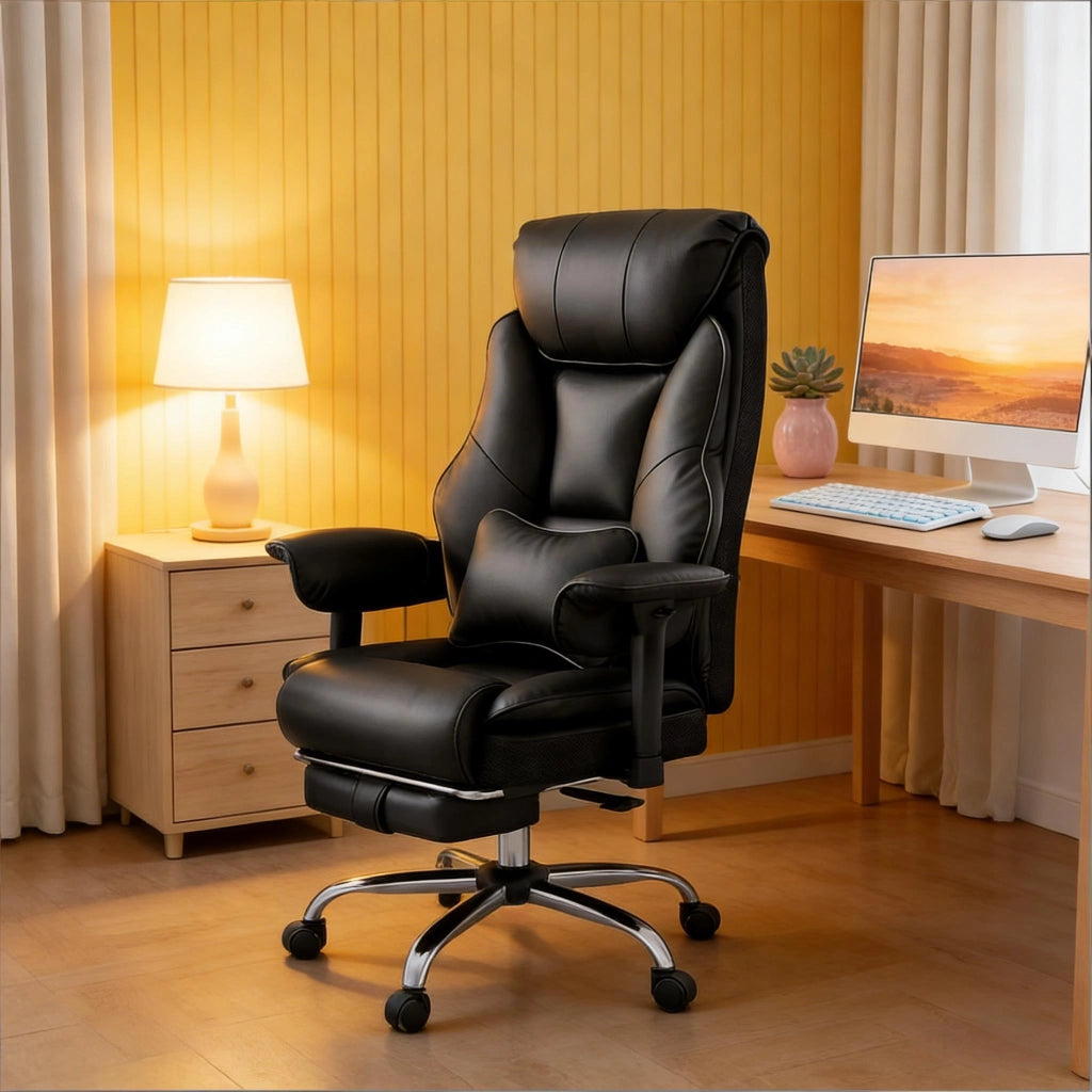 Sedia ergonomica da ufficio girevole 360° con schienale alto, supporto lombare e braccioli regolabili, nero