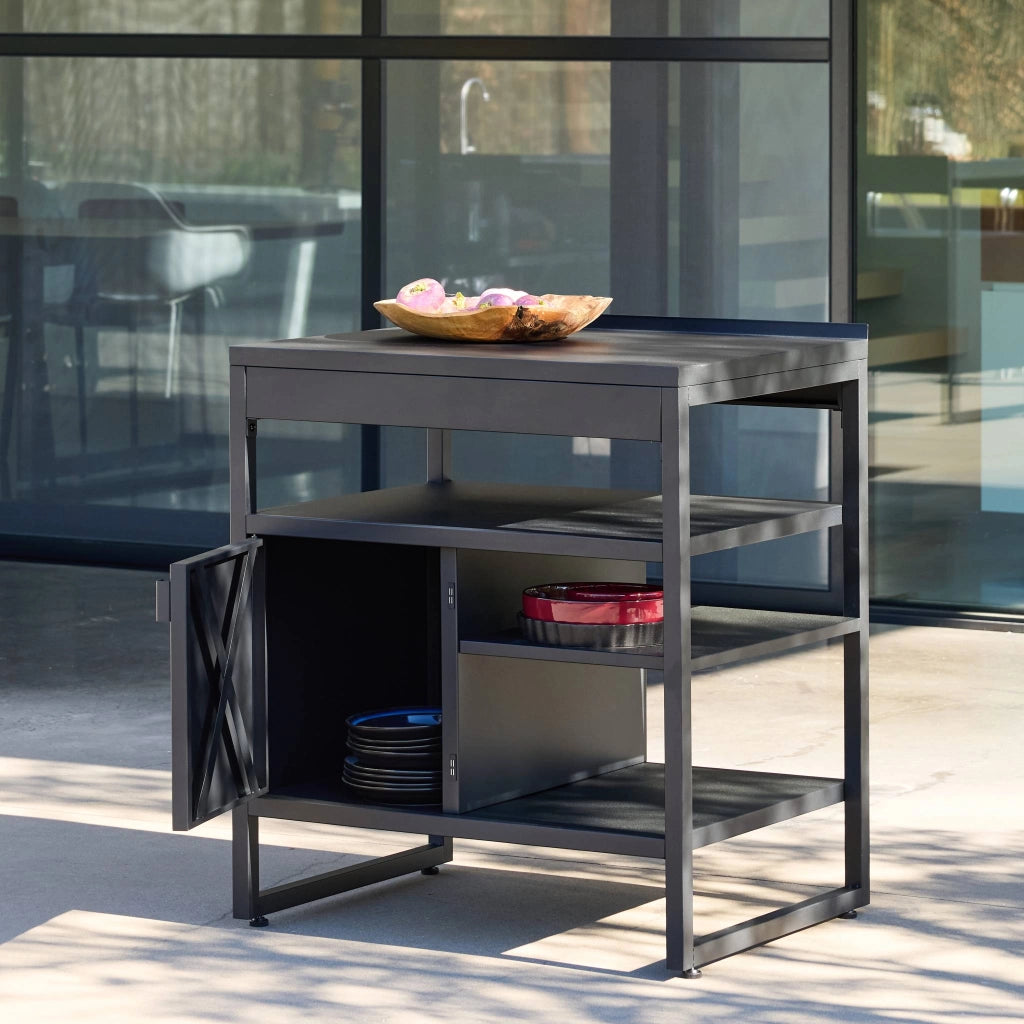 Cucina esterna in acciaio con 1 anta e 3 ripiani, 80cm, nero