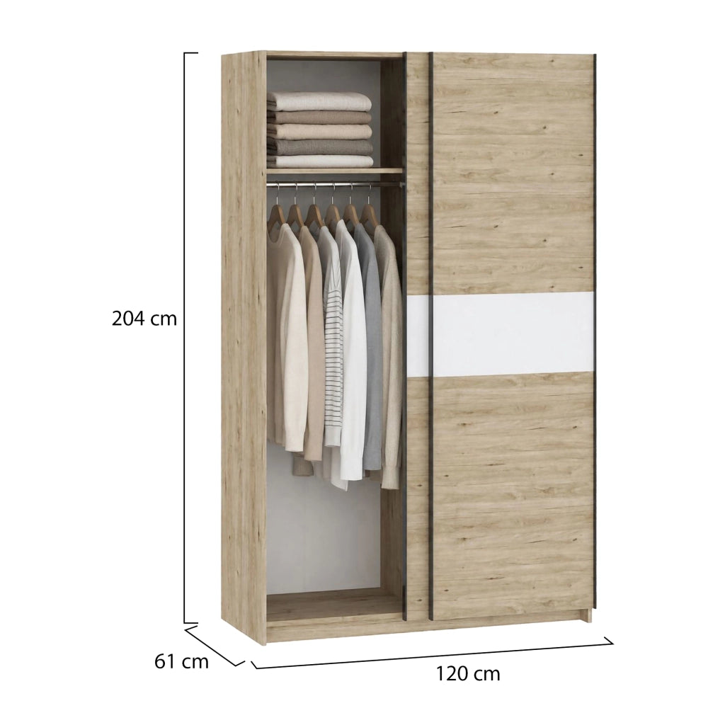 Armadio Camera da Letto Maba, Guardaroba 2 Ante 2 Ripiani, 120x204h cm Marrone Rovere