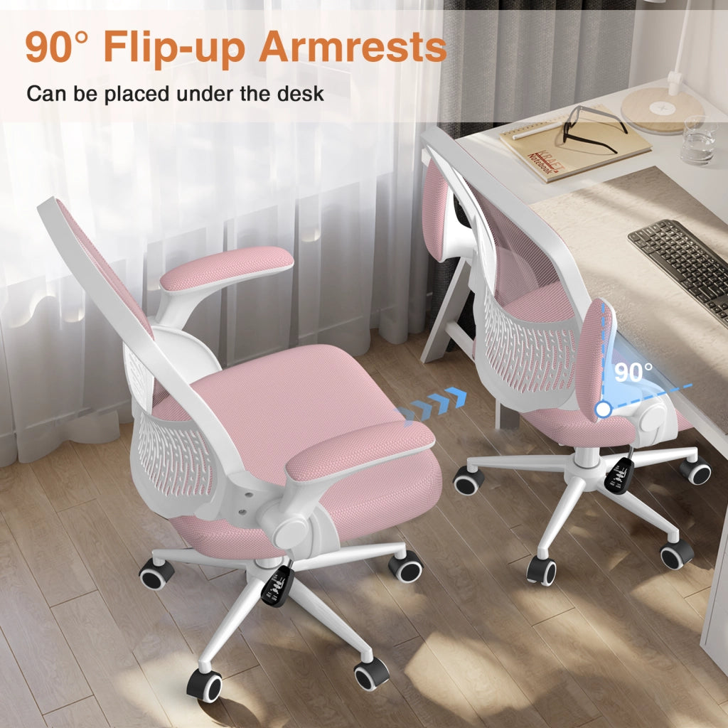 Sedia da ufficio con braccioli -  Sedia da ufficio ergonomica - Su ruote - Sedia girevole regolabile in altezza - Bianco rosa