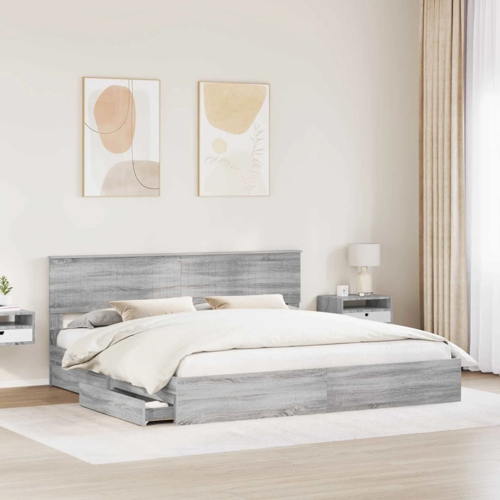 Letto con Contenitore con testiera Grigio Sonoma 200 x 200 cm
