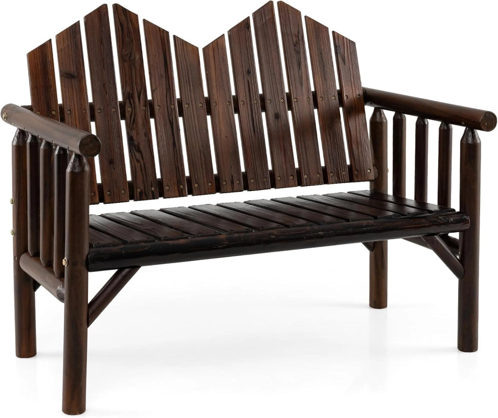 Panca da Giardino per 2 Persone, Panca Esterna a 2 Posti in Legno di Pino e Abete con Schienale Inclinato e Braccioli, Seduta a Latte, Carico 300 kg, per Balcone, Terrazza, Portico, Parco