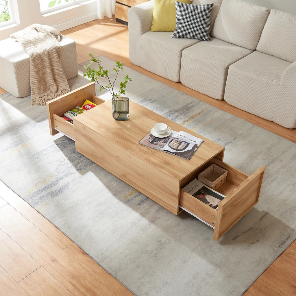 Tavolino Rettangolare Turur da Salotto con 2 Cassetti 104 x 50 x 40 cm - Effetto Rovere [en.casa]