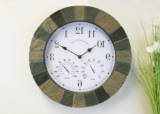 Orologio da parete circolare moderno con effetto pietra - elettrico - impermeabile e resistente all'acqua - grande orologio da giardino - decorativo - per interni e esterni - arredamento di casa