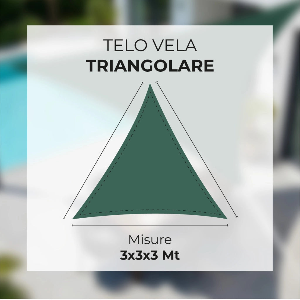 Tenda a Vela Ombreggiante Impermeabile con Anelli Rinforzati Copertura Sole per Giardino Terrazzo Balcone Patio Diverse Forme e Misure Verde - Triangolare3x3 Metri